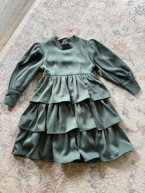 Dainty Jewells Olive Green Tiered Ruffle Dress for Girls